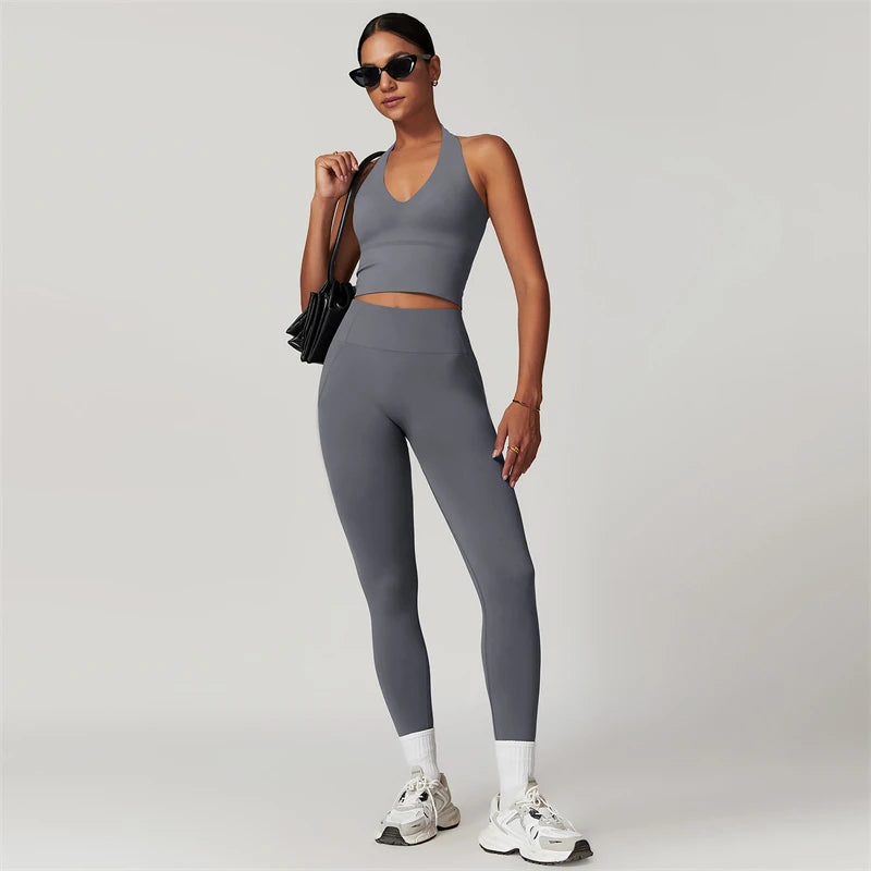 Conjunto Cropped Regata Push Up e Legging Modern Basic