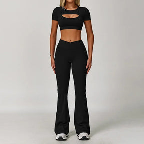 Top Meia Manga e Calça Flare Cós V Modern Flex