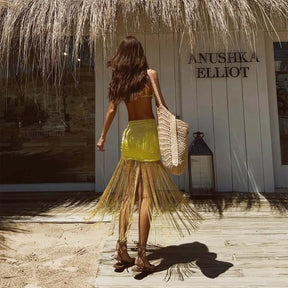 Conjunto Biquini e Saia Saída de Praia com Franjas Modern Coralie