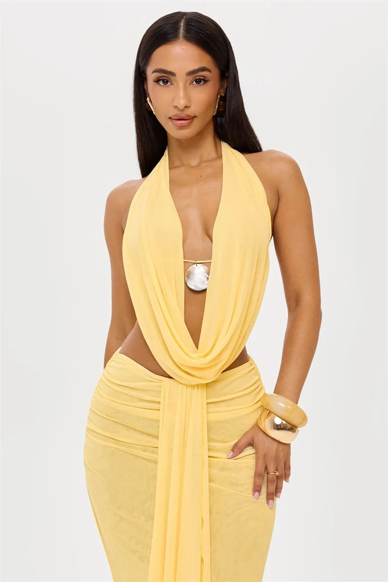 Conjunto Cropped e Saia Longa Modern Perle