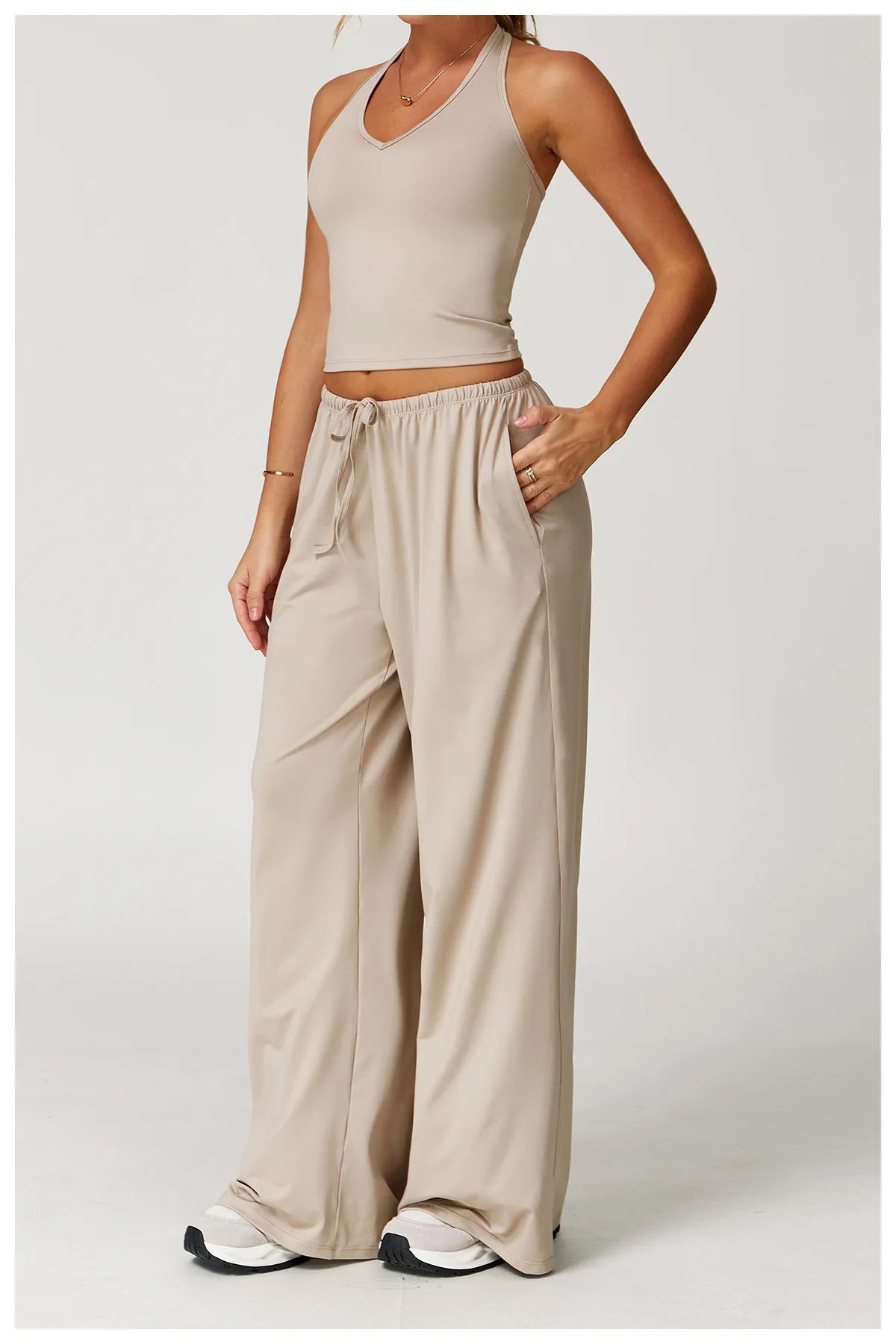 Conjunto Duas Peças Top Cropped e Calça Wide Leg Modern Comfy