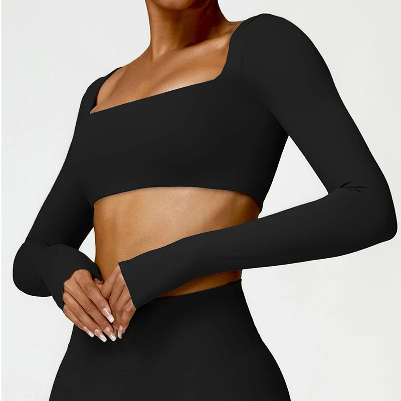 Top Manga Longa Push Up Decote Quadrado Modern Square