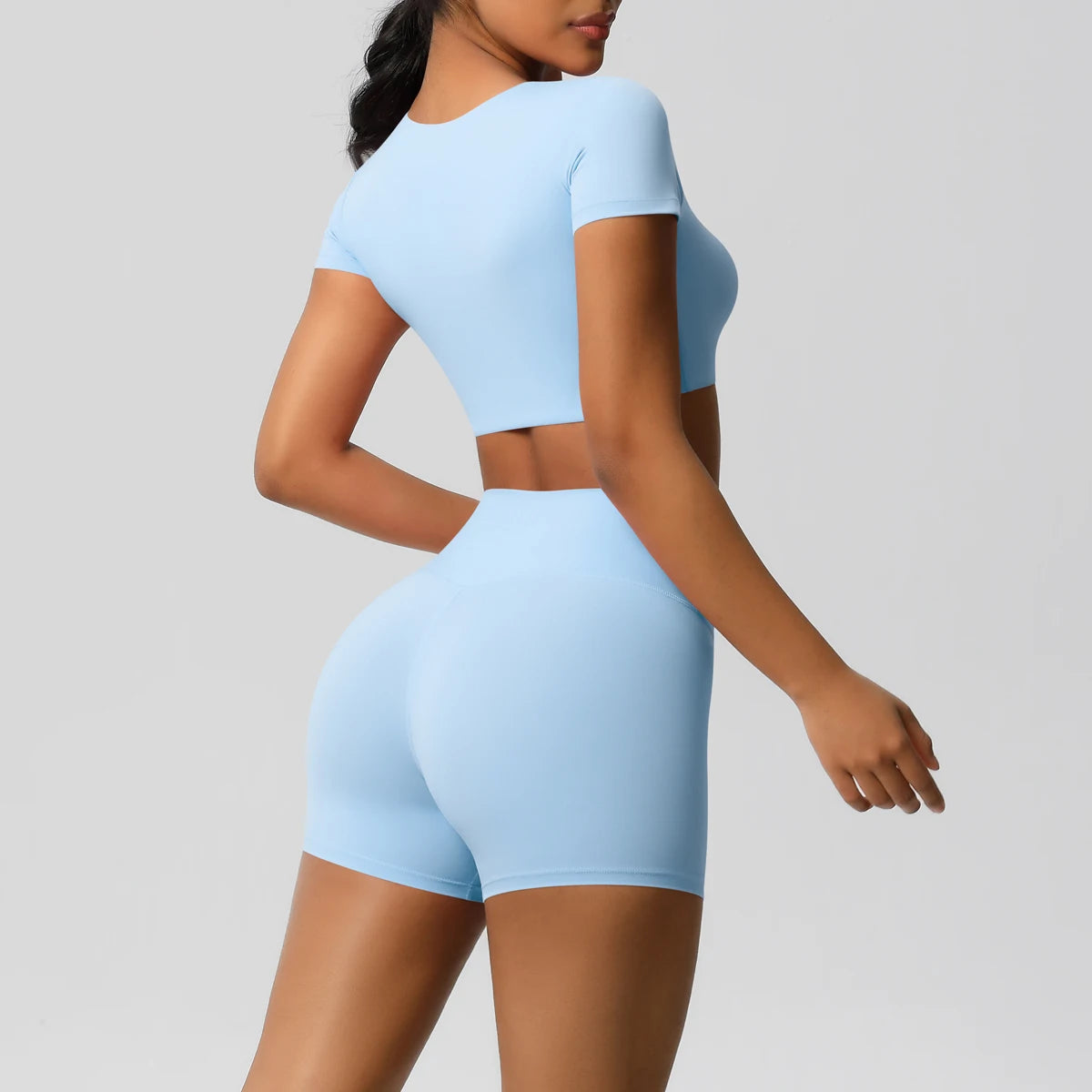 Conjunto Top Meia Manga e Shorts Cós Alto Modern Basic