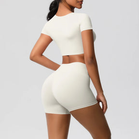 Conjunto Top Meia Manga e Shorts Cós Alto Modern Basic