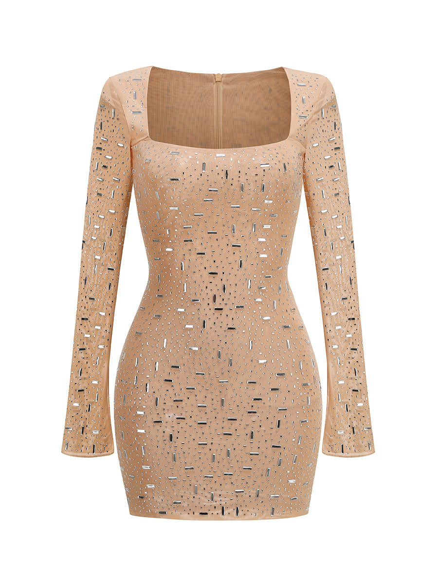 Vestido Curto Manga Longa Brilhante Modern Shine
