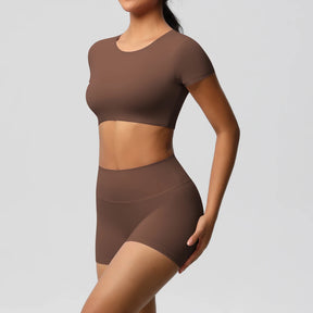 Conjunto Top Meia Manga e Shorts Cós Alto Modern Basic