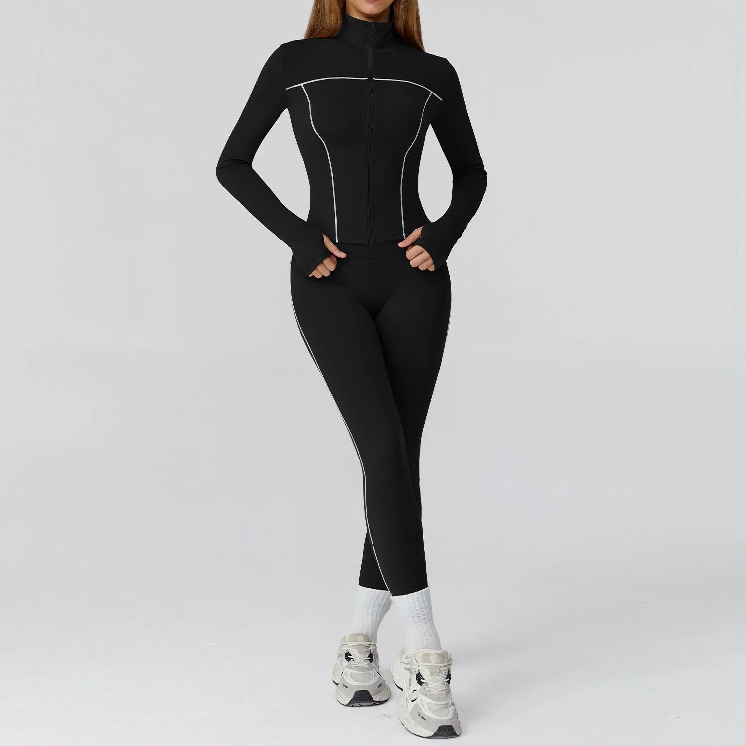 Conjunto Três Peças Jaqueta com Top Push Up e Calça Legging Modeladora Modern Style