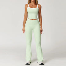 Conjunto Blusa Alça Push Up e Calça Cós Alto Flare Modern Comfy