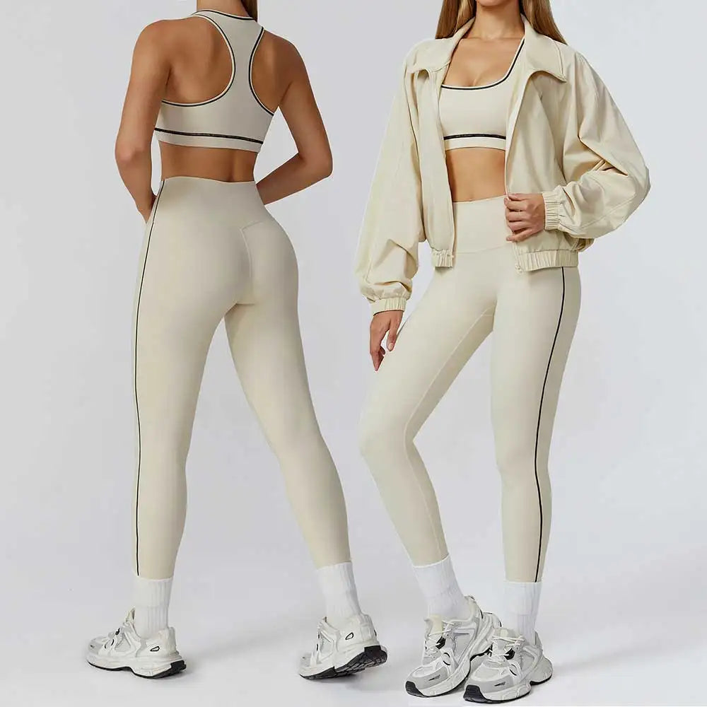 Conjunto Três Peças Jaqueta com Top Push Up e Calça Legging Modeladora Modern Style