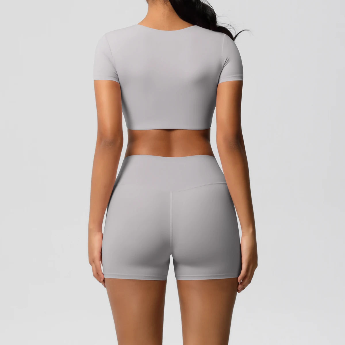 Conjunto Top Meia Manga e Shorts Cós Alto Modern Basic