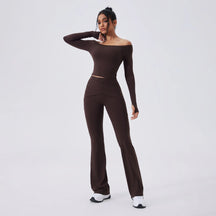 Conjunto Blusa Manga Longa e Calça Flare Cós Alto Duplo Modeladora Modern Auren