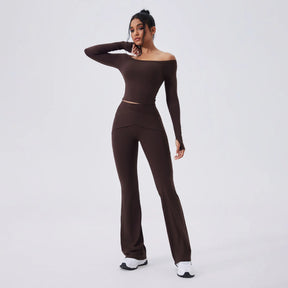 Conjunto Blusa Manga Longa e Calça Flare Cós Alto Duplo Modeladora Modern Auren