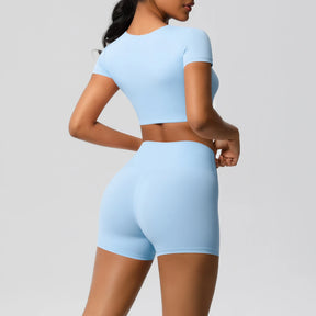 Conjunto Top Meia Manga e Shorts Cós Alto Modern Basic