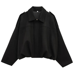 Jaqueta Feminina Suede Oversized Premium com Zíper e Gola Lapela Modern Roma