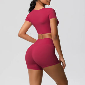 Conjunto Top Meia Manga e Shorts Cós Alto Modern Basic