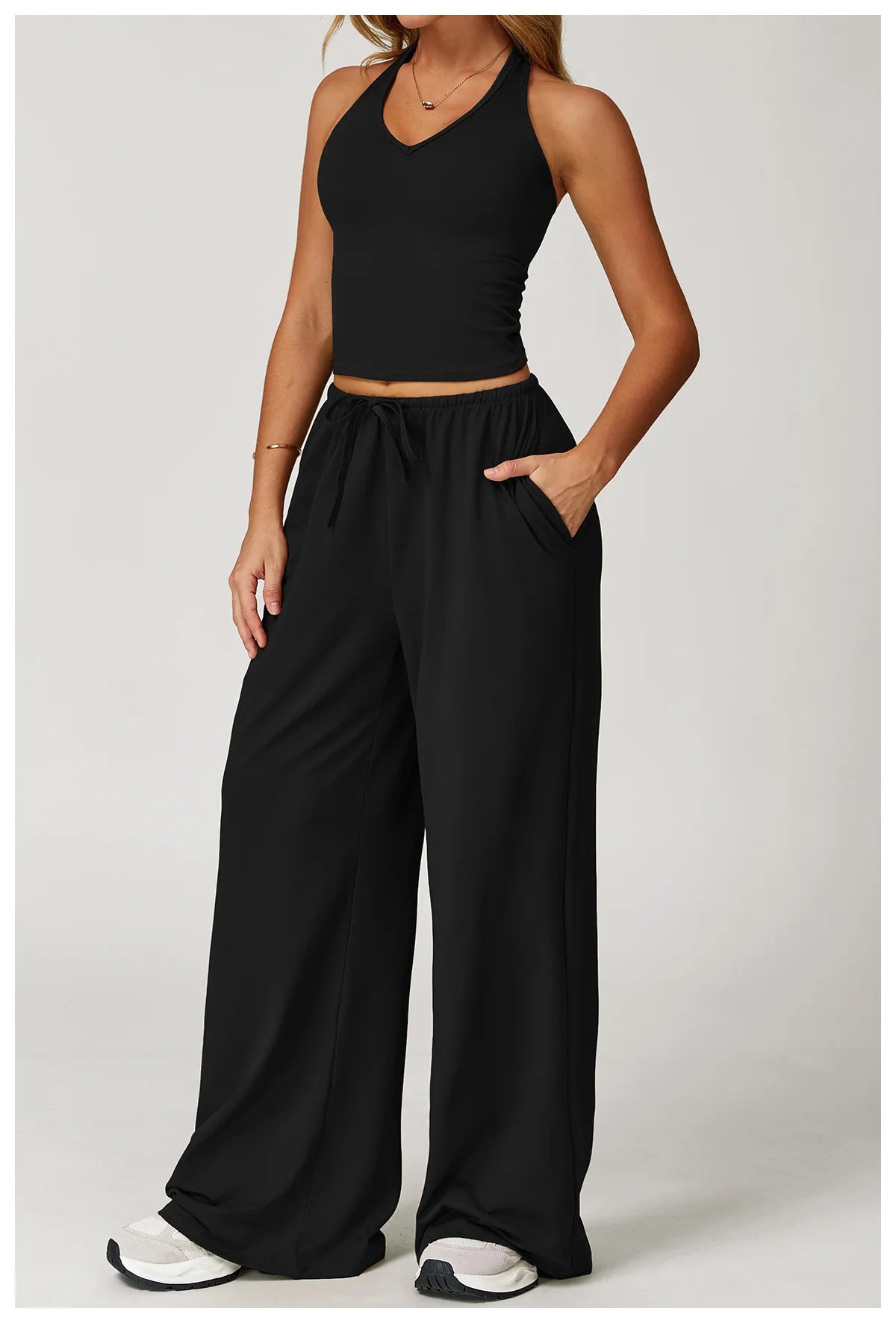 Conjunto Duas Peças Top Cropped e Calça Wide Leg Modern Comfy