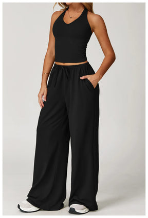 Conjunto Duas Peças Top Cropped e Calça Wide Leg Modern Comfy