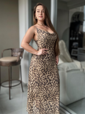 Vestido Longo Animal Print Modern Deleony