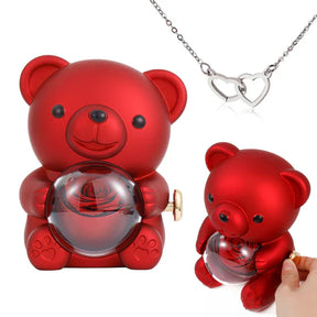 Urso Rotativo com Rosa Real & Colar de Coração Personalizado 🧸