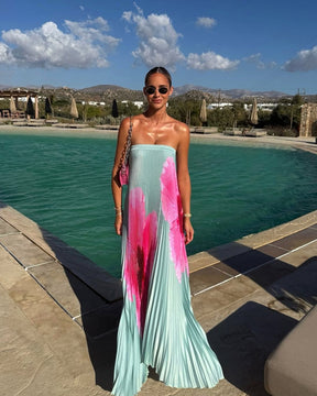 Vestido Longo Plissado Foral Modern Jasminy