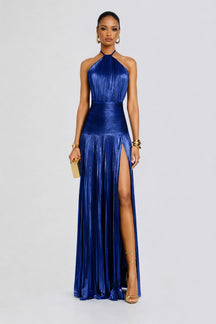 Vestido Longo Metalizado com Fenda Modern Tilia