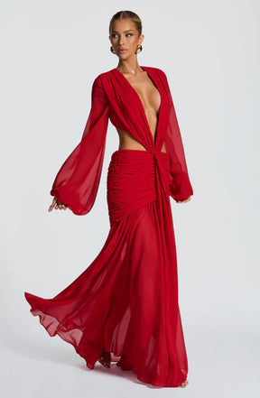 Vestido Longo Manga Comprida em Tule Modern Kyra