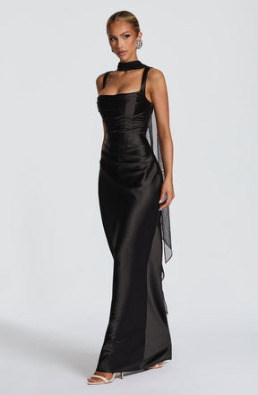 Vestido Longo de Cetim com Lenço Modern Viena