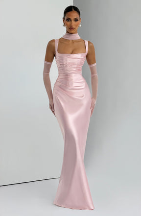 Vestido Longo de Cetim com Lenço Modern Viena