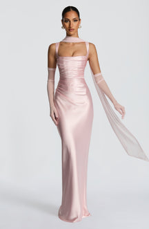 Vestido Longo de Cetim com Lenço Modern Viena