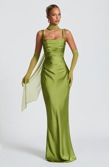 Vestido Longo de Cetim com Lenço Modern Viena