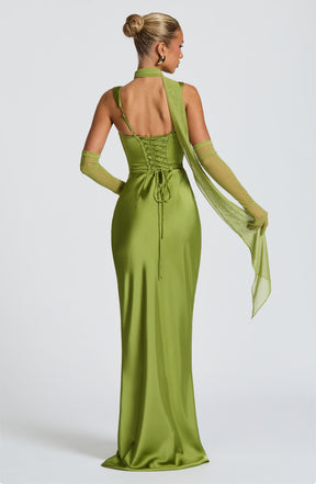 Vestido Longo de Cetim com Lenço Modern Viena