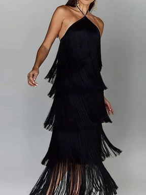 Vestido Longo Elegante com Franjas Modern Maiáh