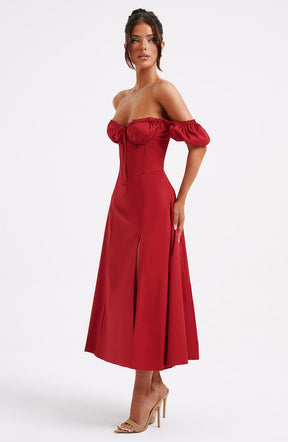 Vestido Midi Modelador Bustier Mavie com Mangas Vermelho