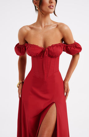 Vestido Midi Modelador Bustier Mavie com Mangas Vermelho