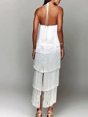 Vestido Longo Elegante com Franjas Modern Maiáh