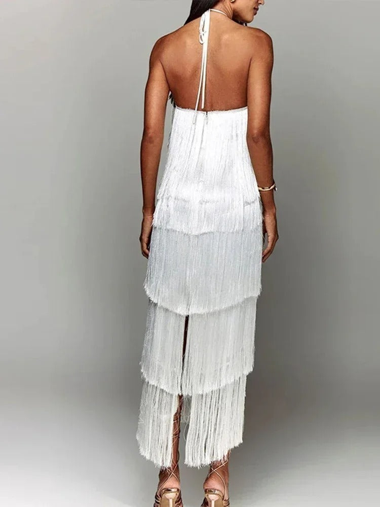 Vestido Longo Elegante com Franjas Modern Maiáh