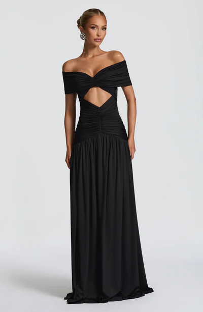 Vestido Longo Ombro a Ombro com Fenda Modern Susan