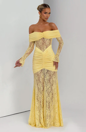 Vestido Longo Ombro a Ombro de Renda Modern Pauline