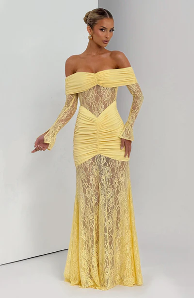 Vestido Longo Ombro a Ombro de Renda Modern Pauline