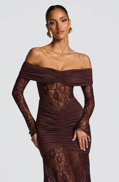 Vestido Longo Ombro a Ombro de Renda Modern Pauline