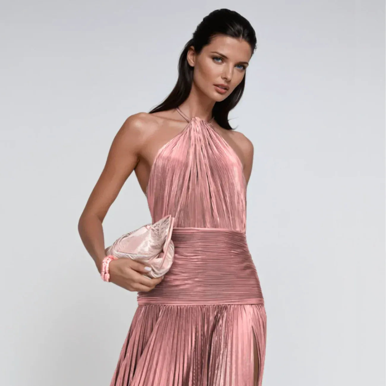 Vestido Longo Metalizado com Fenda Modern Lorry