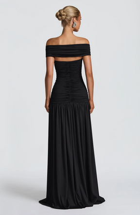 Vestido Longo Ombro a Ombro com Fenda Modern Susan
