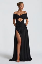 Vestido Longo Ombro a Ombro com Fenda Modern Susan