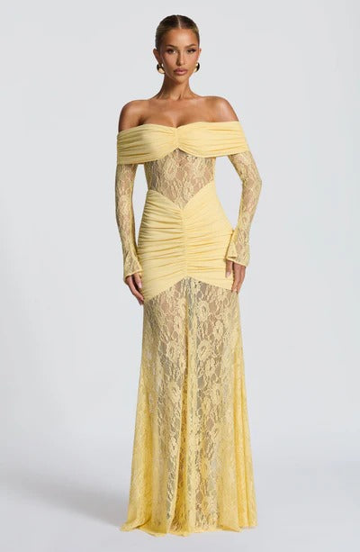 Vestido Longo Ombro a Ombro de Renda Modern Pauline