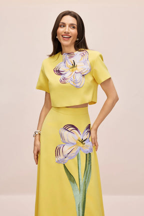 Conjunto Floral Cropped e Saia Midi Modern Iza