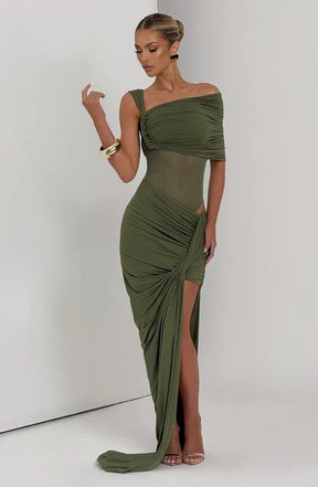 Vestido Longo Assimétrico com Fenda Modern Azurae