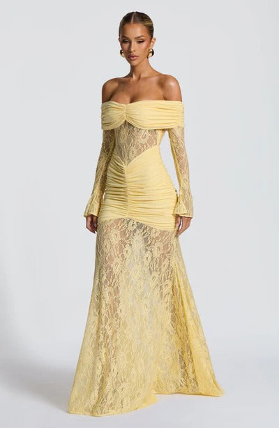 Vestido Longo Ombro a Ombro de Renda Modern Pauline