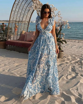 Vestido Longo com Babados no Ombro Modern Dalila