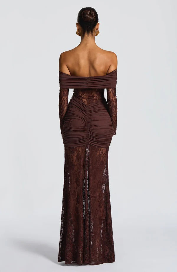 Vestido Longo Ombro a Ombro de Renda Modern Pauline