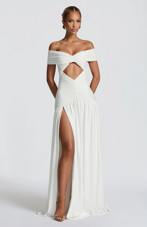 Vestido Longo Ombro a Ombro com Fenda Modern Susan